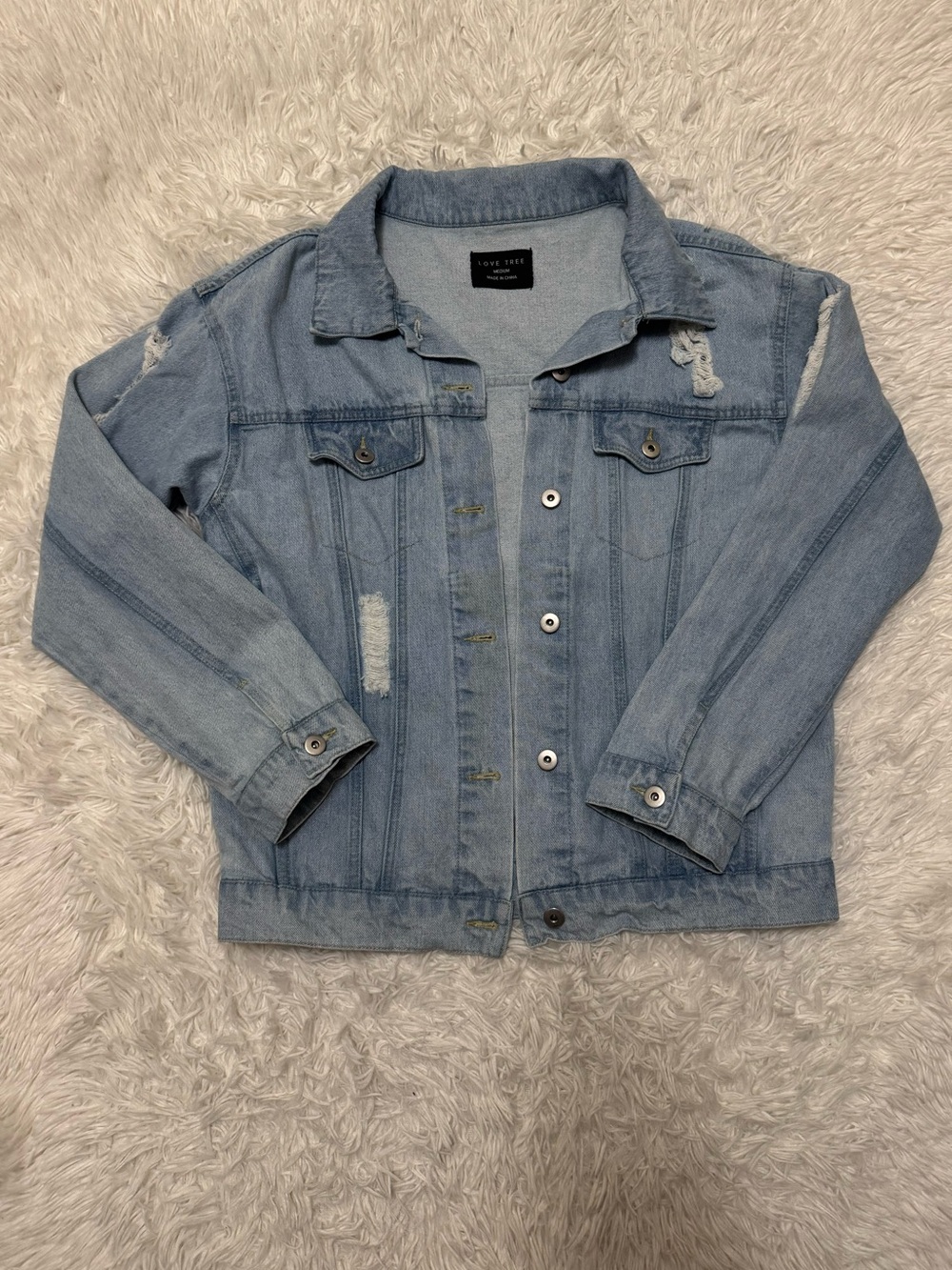 Love Tree Light Blue Distressed Denim Jacket